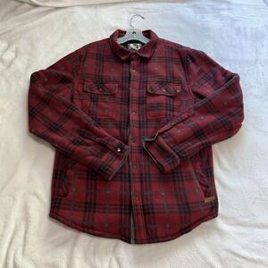 VOYAGER Shirt Jacket Mens LARGE Red‎ Plaid Shacket Sherpa Polar Fleece Lined